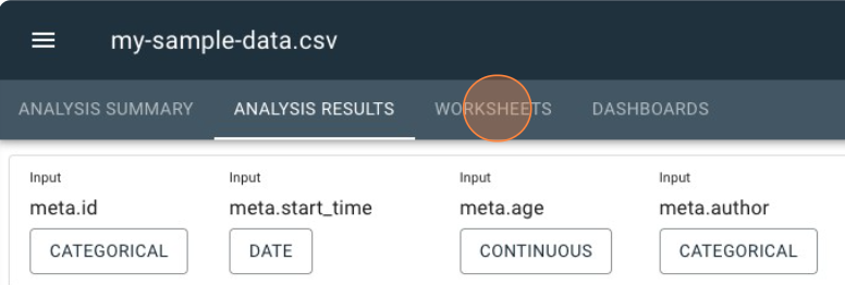 click worksheets tab